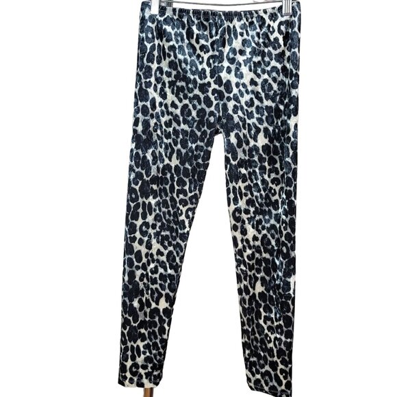 2/$15 IZ Byer Animal Print Leggings Gray Black Size 14 Large Velvet Pull On Pant - Picture 1 of 6
